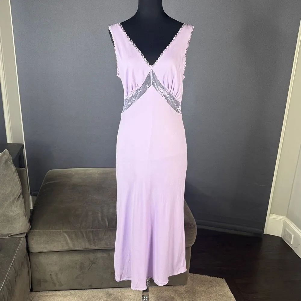 Women’s Wild Fable Lavender Lace Detail Midi Slip Dress Tie Back Size S NEW